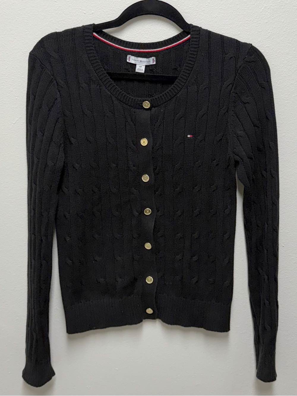 Tommy Hilfiger Black Cable Knit Cardigan with Gold Buttons